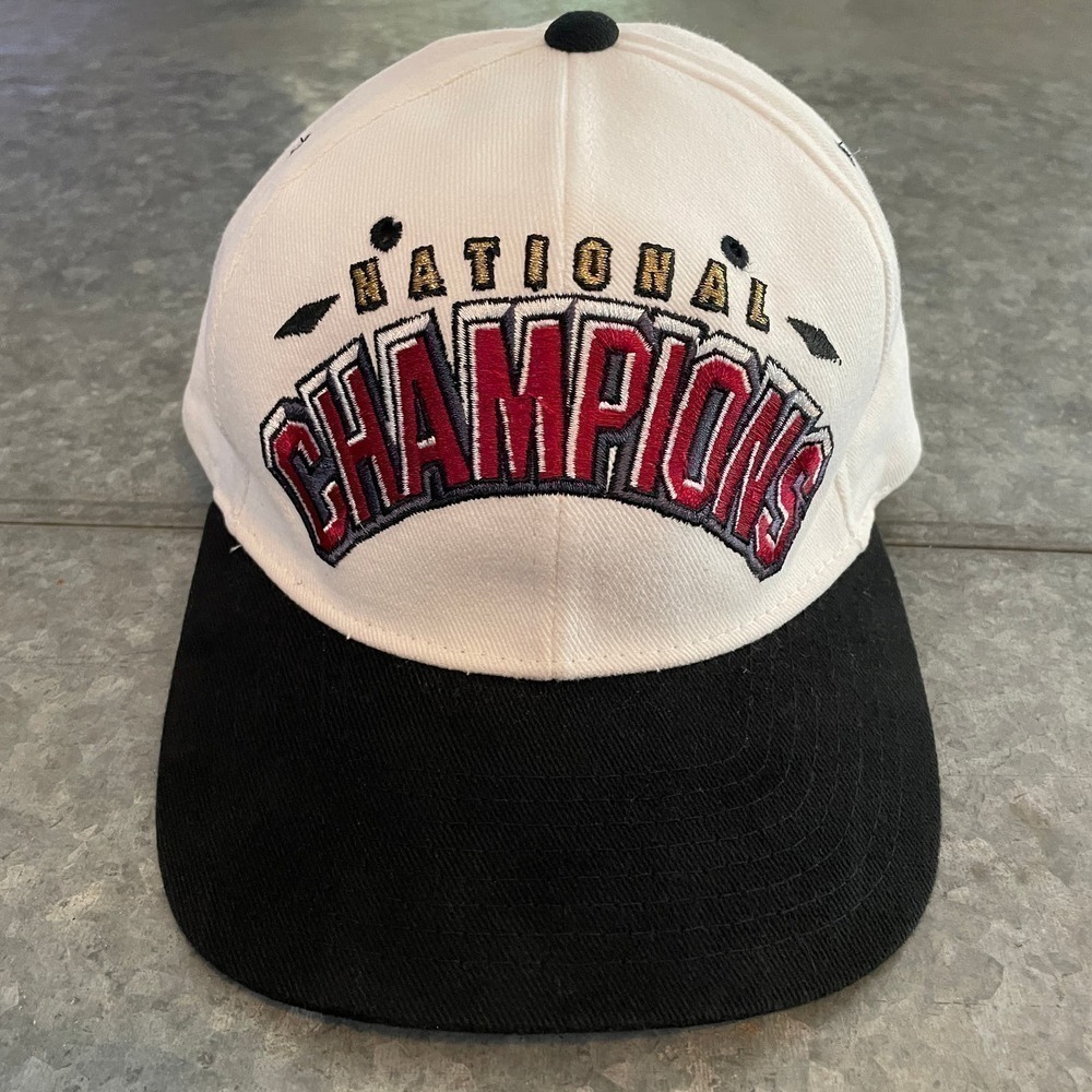 Vintage Lee Sport National Champions Hat Cap Embroidered Cotton White Black 90s